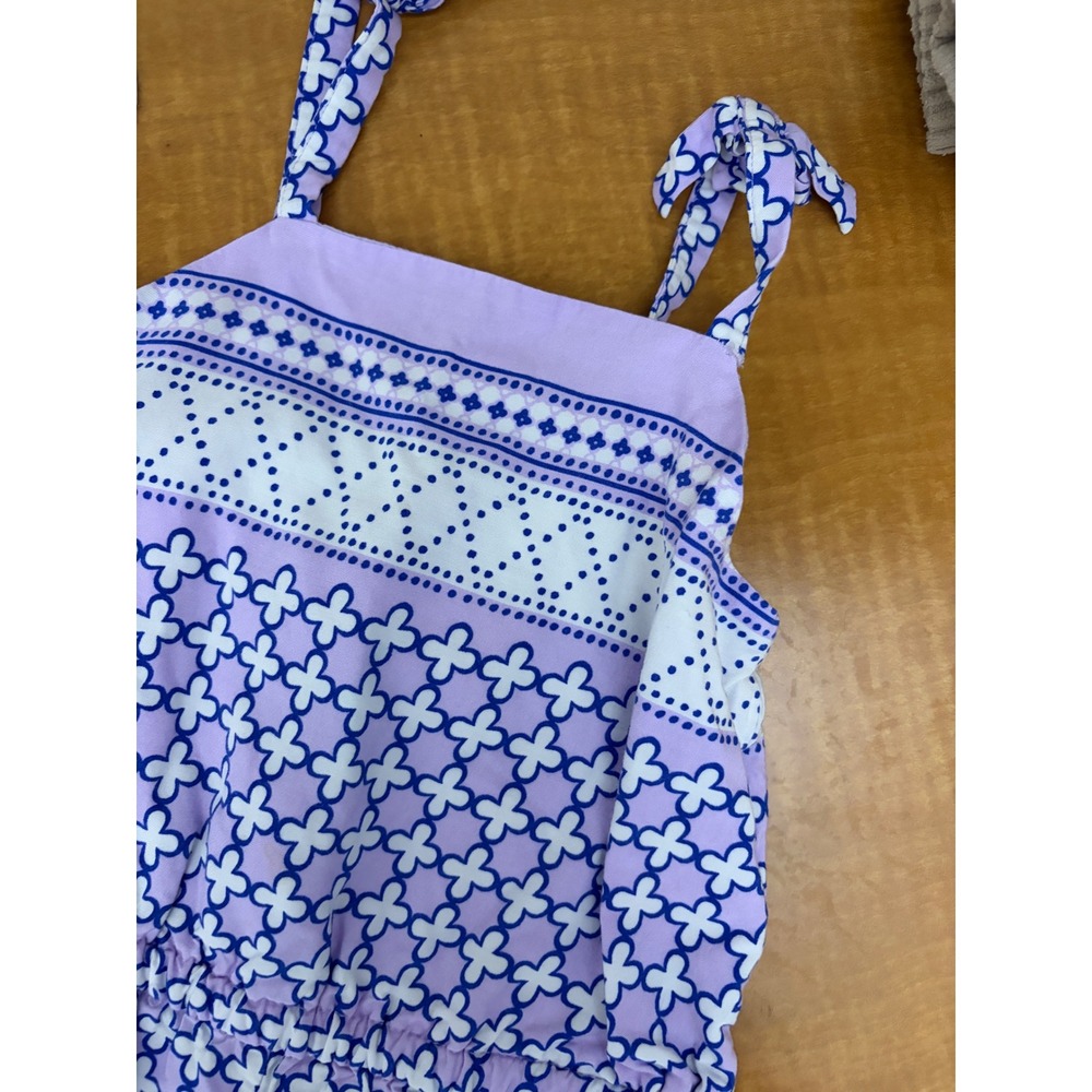 Janie and Jack Girls Purple White Clover Print Tie Strap Jumpsuit Size 3